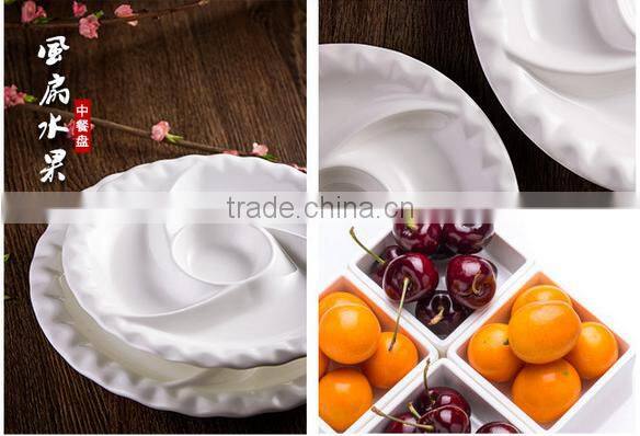 White ceramic dinner division fan shape round plate for home restaurant