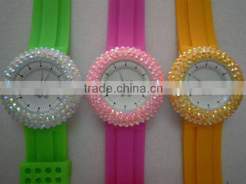 Nobby Fashion Colorful Geneva Lady/Women/Girl Jelly Silicone Quartz Wrist Watch with diamond Black