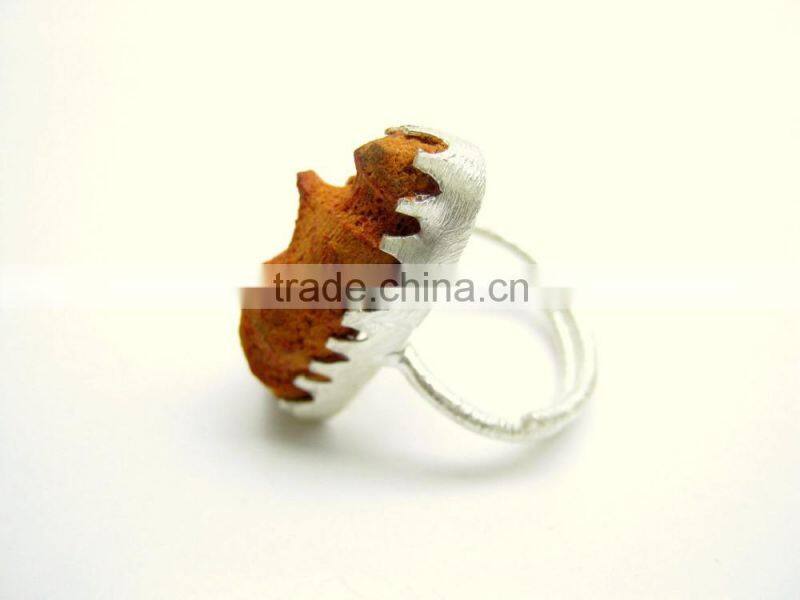 Raw Sponge Coral Natural Gemstones Ring, Matt Finish Adjustable Rings, 925 Solid Sterling Silver Coral Rings