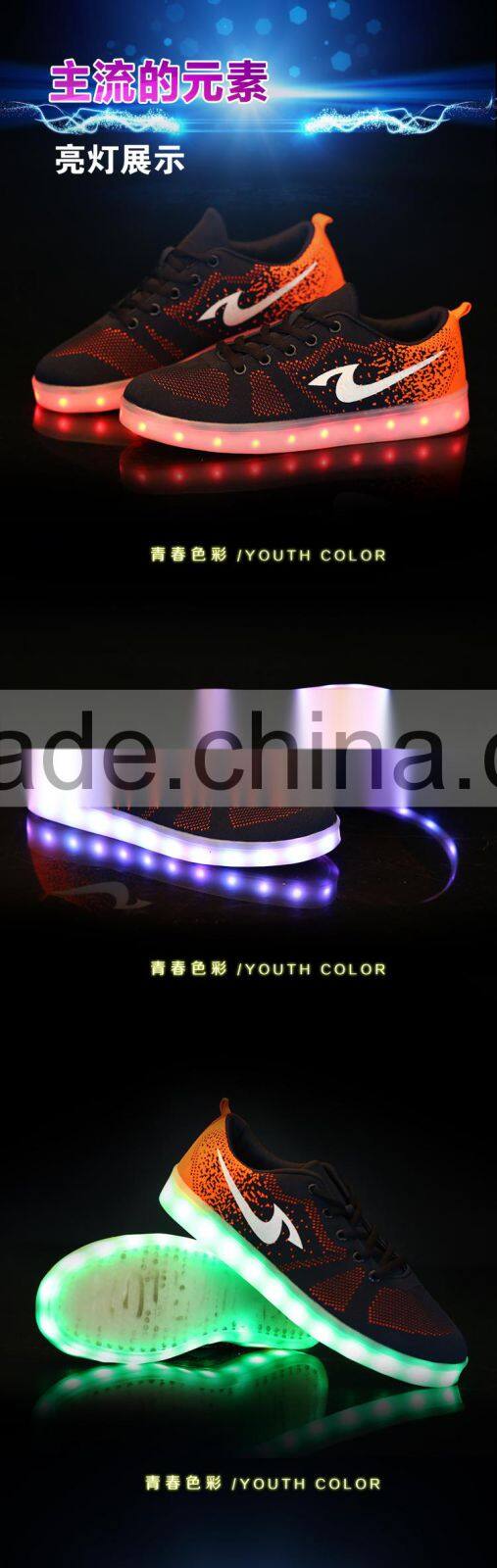 Hot selling led flyknit light sneaker shoes.weave sneaker led light up adult sneaker