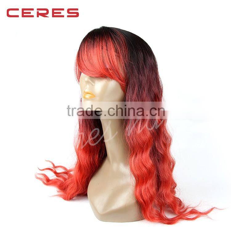 bleached knots ombre red full lace wig, 180% heavy density european hair full lace wig