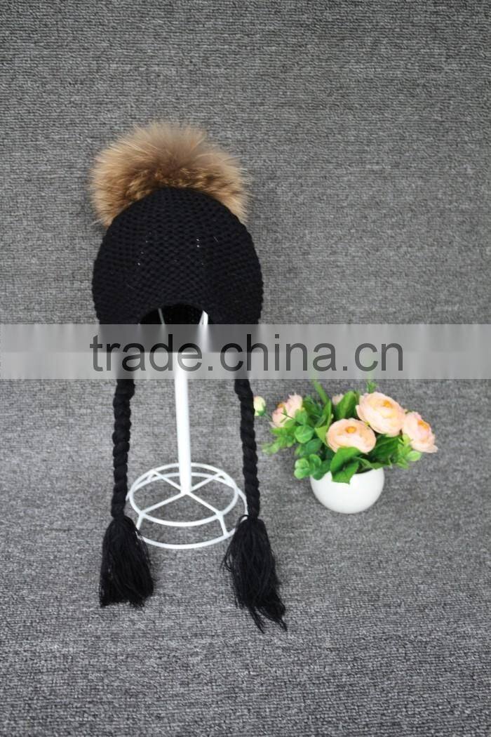 Custom Cute Pure Colour Baby Unisex Knitted Hat Fur Ball Baby Crochect Hat