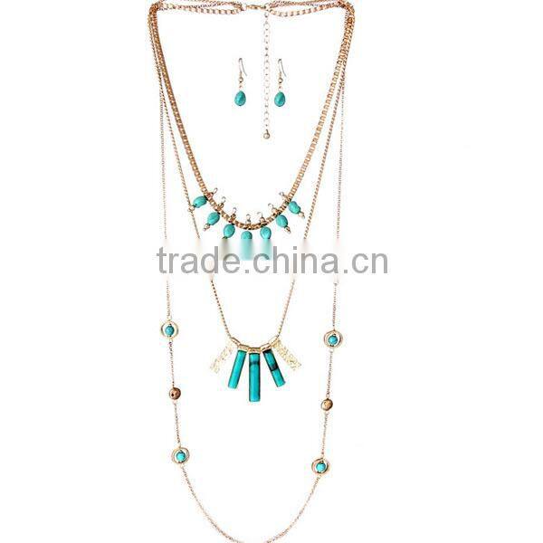 Retro style antique silver owl turquoise necklace and earrings jewelry sets