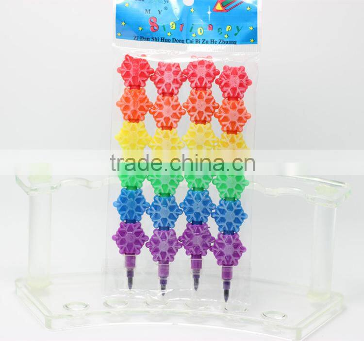 Chrismtas snowflake stackable crayon 6pcs coloring pencil