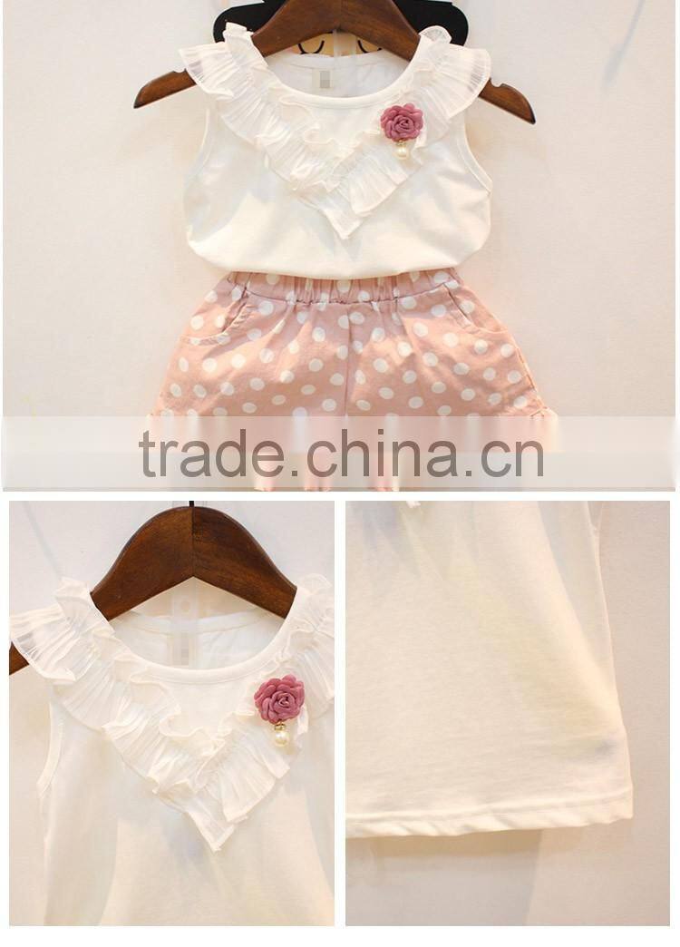 Factory Supply Popular Fashion Dots Design Cotton Korean Summer Children Clothing Set