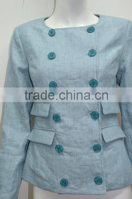 ladies short coat design and ladies formal short coat with double-breasted and round neck