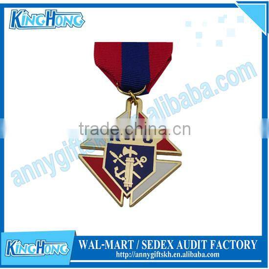 Various shape custom make metal sport gold medal with ribbon