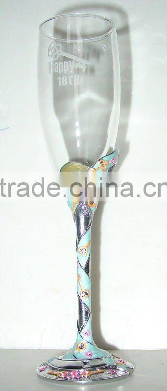 21th Birthday champagne glass with engrave on glass body