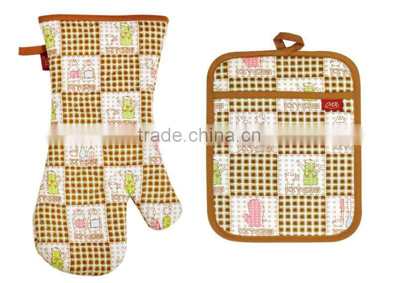 2015 HIGH QUALITY NEW DESIGN PRINTING FRUITS AND VEGETABLES COTTON (OVEN MITT& POT HOLDER) KITCHEN SET MK-2702B&2706B