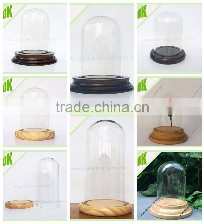 >_<High borosilicate Custom dome jar with wooden tray, cupcake stand covers, Cloche Cheese base Decorative Glass Terrarium Cover