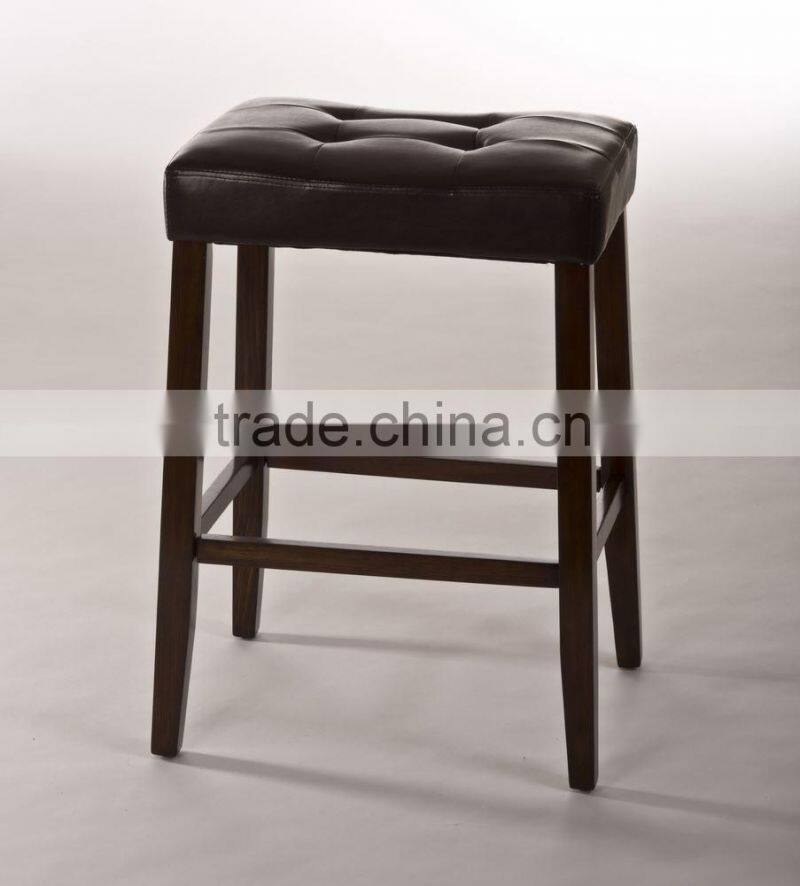 simple wood furniture design black pu leather upholstery bar stool without backrest