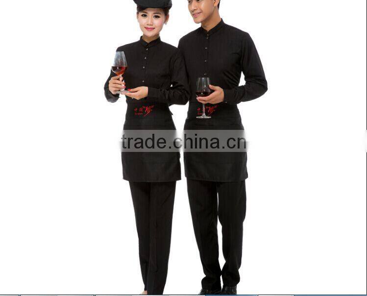 Hotel Chef Kitchen Bar Restaurant Waiter and waitress dark green shirts and black pants Work Uniform