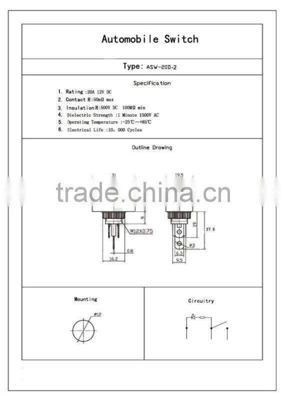 From factory wholesale Auto Rocker switch ASW-20D-2 NEW stype