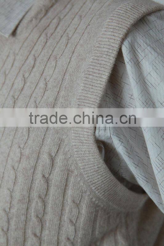 pure cashmere man cable v-neck vest/sleeveless
