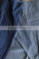 INDIGO DYED COTTON AND NATURAL BROWN COTTON HAND BAG WITH LEATHER SHOULDER-STRAP FROM THAILAND