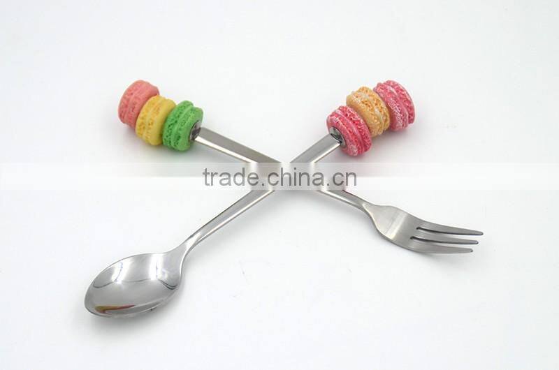 Special design EU standard metal spoon and fork with resin handle for promotion
