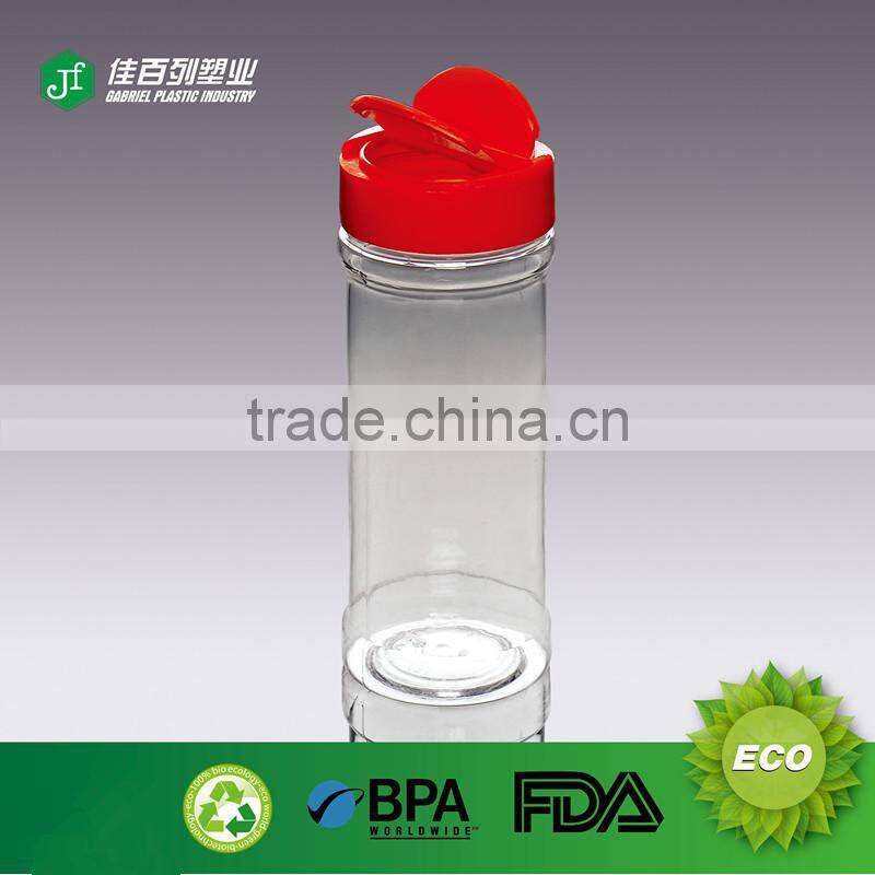 butterfly cap with six holes red cap pet round shape 300ml clear spice jar