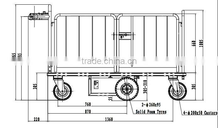 700kgs Electric Platform Cart with Rail for warehouse VH-ECF-70-(15.25 X 7.1)