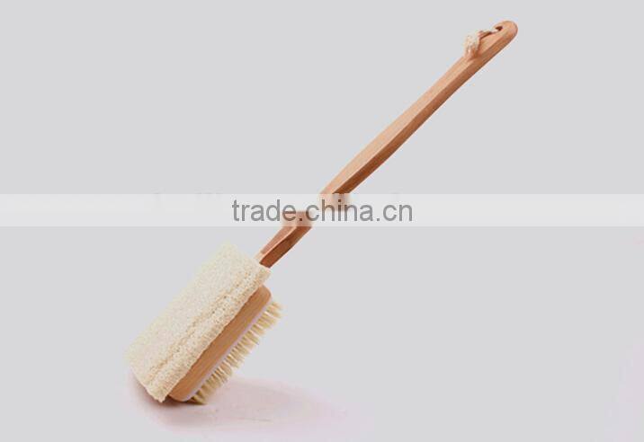 Double side wooden bath body brush with natural loofah and bristle