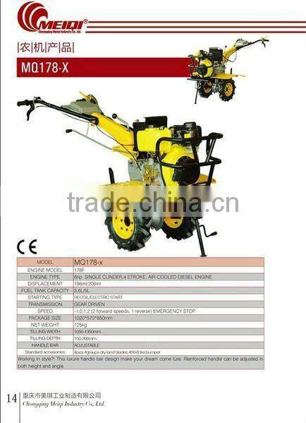 Modern 178F mini diesel engine electric start tiller plough,rotary,ditching farm machine