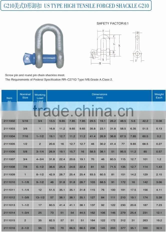 US Hot Dipped G210 Galvanized dee swivel anchor shackle price