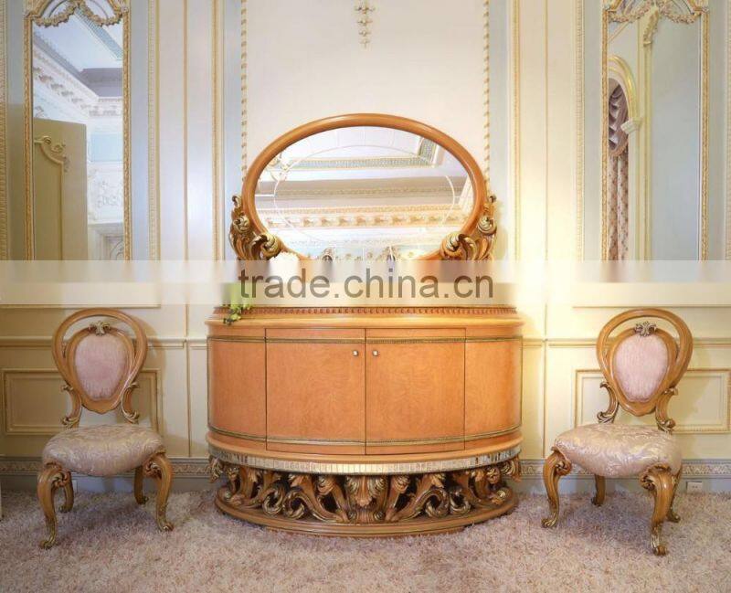 French New Classic Dining Room Furniture Buffet Sideboard Cabinet With Mirror Antique Floral Wooden Carved Commode Cupboard