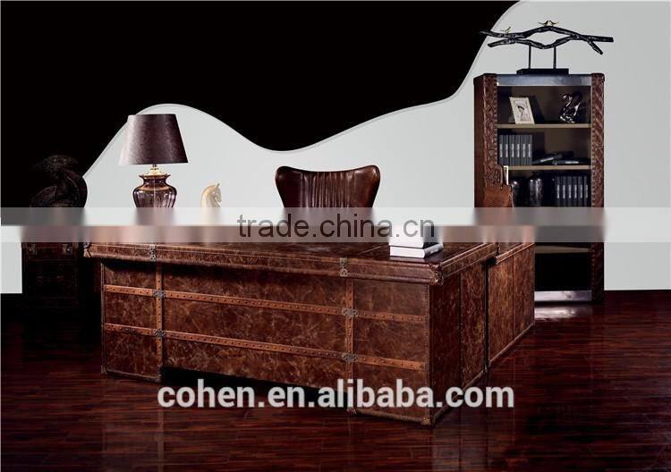 Cohen antique classic european furniture design genuine cowhide leather solid wooden office desk furniture for sale
