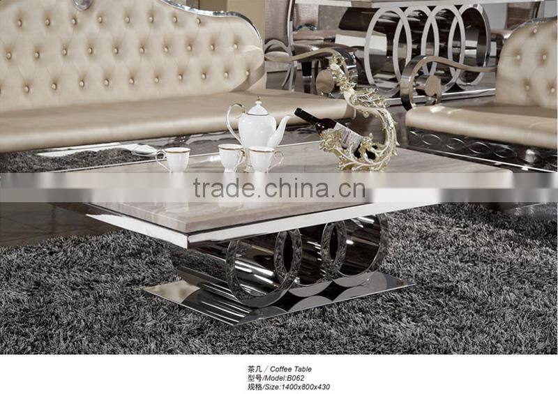 modern rectangular stainless steel tea/coffee/center table with marble top B062