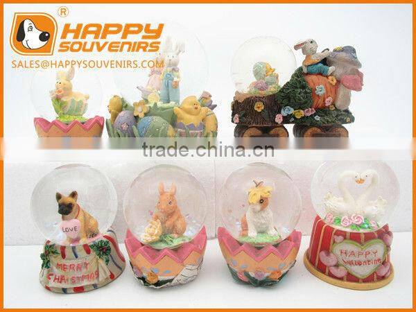 vivid 3D house, tree and birds with purple base snow globe diameter 65mm