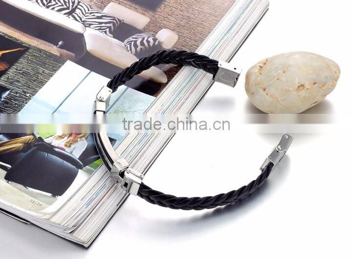 Wholesale Stainless Steel Genuine Gold Men silicone rubber Bracelet Mens Leather Bracelet