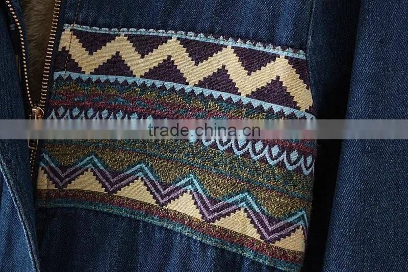 Korea style thicken denim coat long winter add wool clothes