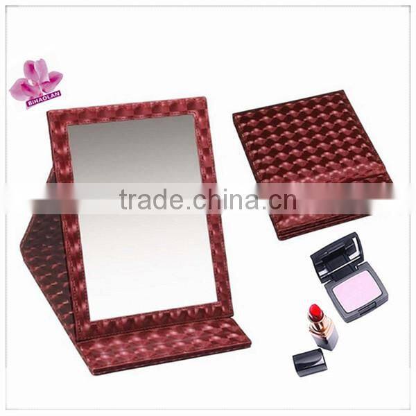 Hot sales! Christmas gift vintage red leather cosmetic mirror WJ-10(PW-51), portable makeup table mirror,folding pocket mirror