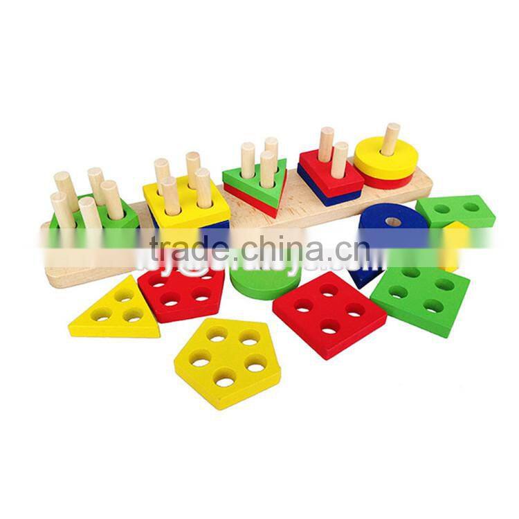Hot sale preschool stacking geometry blocks wooden baby sorting toys W13D112