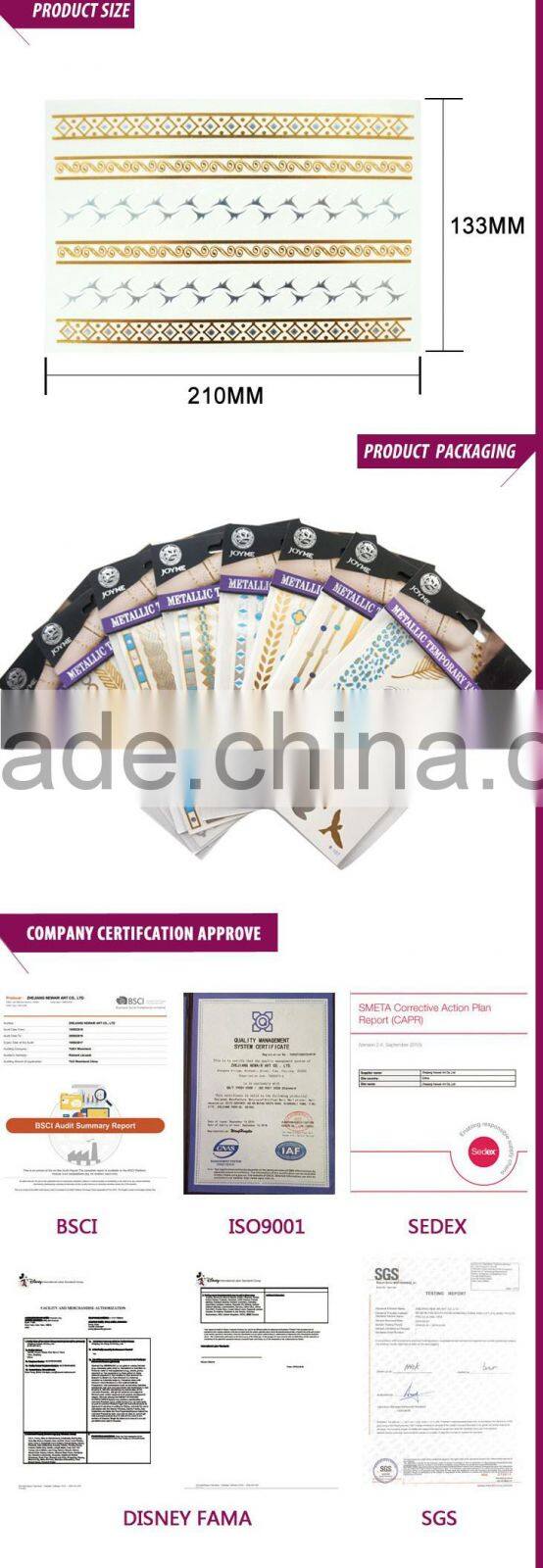 Fashion Body Temporary Metallic Tattoo Flash Gold Silver Tatoo Sticker