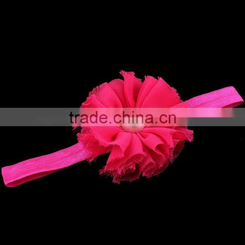 chiffon flower headband with pearl beads for kids hair accessories