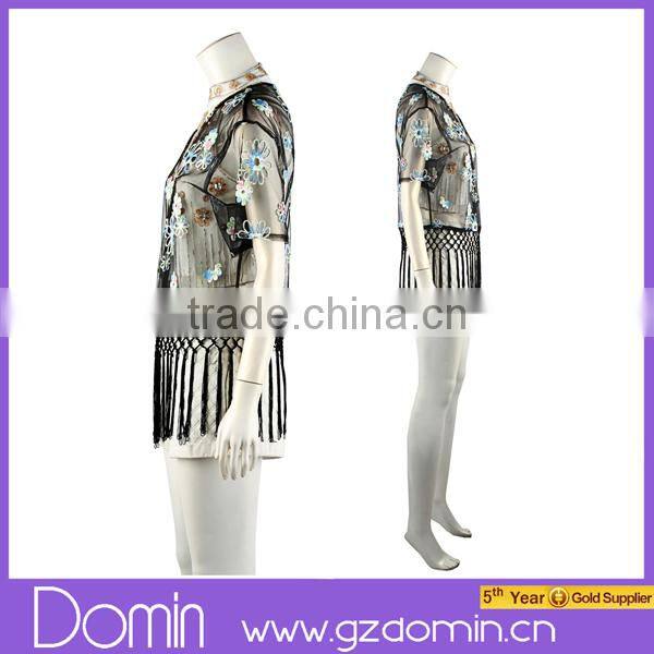 Fancy Design Flower Fringe short sleeve Ladies Kimono