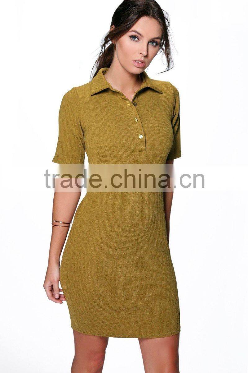 Breathable pique girls' solid color cotton polo shirt dress