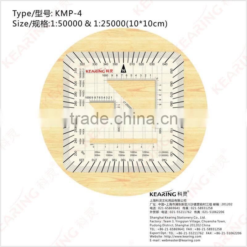 Kearing square scale protractor, plastic military protractor, with triangel scale inside 1:50000 & 1:25000 #KMP-4