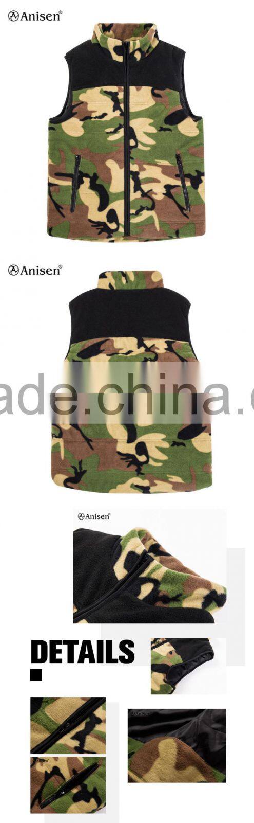 wholesale polar fleece camo pattern men custom vest