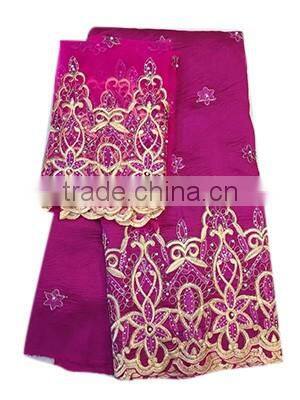 Good quality african george lace fabric for beautiful garments with unique applique with beads and stones GPF009