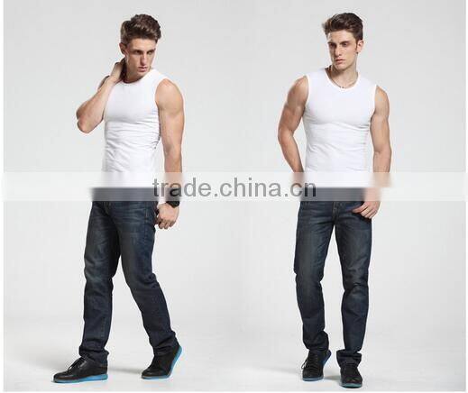 2016 men's wide shoulder 100% cotton vest sleeveless fitness elastic tank top male vest factory sale