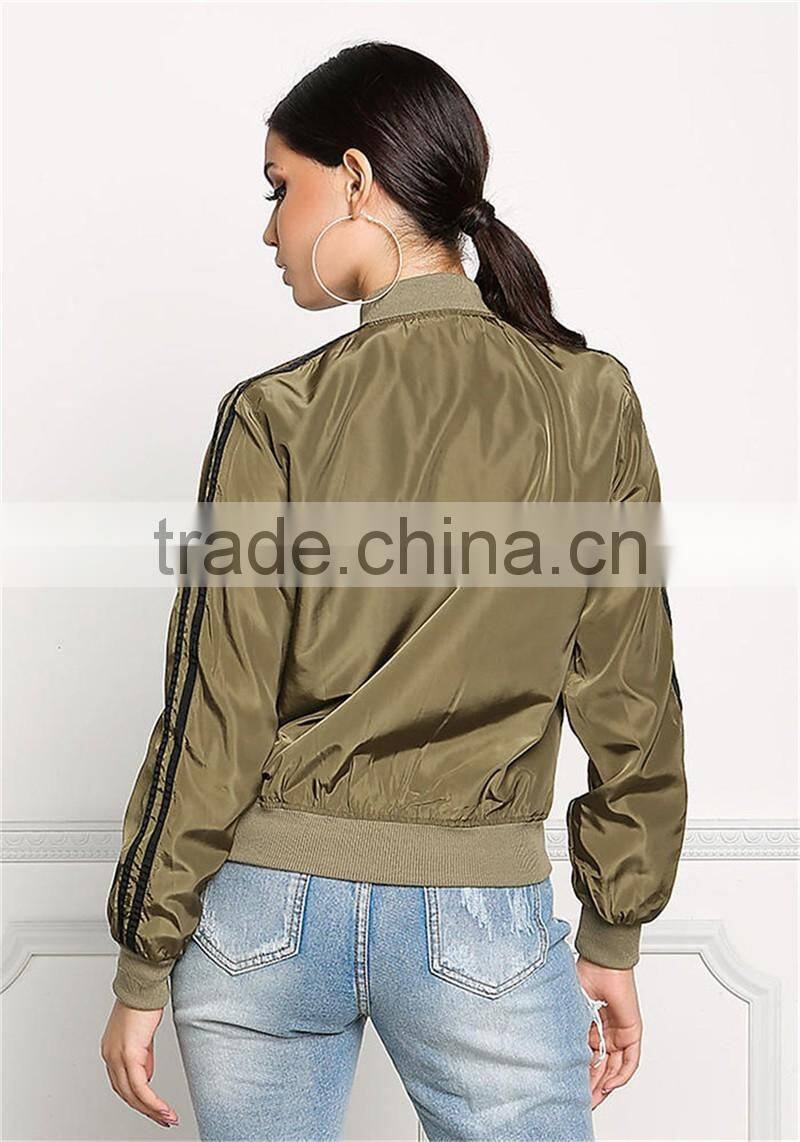 MGOO Custom Made 100% Polyester Olive Green Bomber Jackets Wholesale Streetwear Clothing Fashion Style Women Apparel