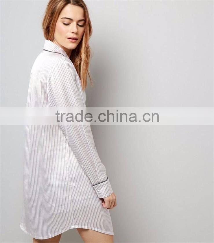 MGOO Women Stripe Satin Oversized Pyjama Boyfriend Button Up Shirt Dress Pajamas Long Sleeve