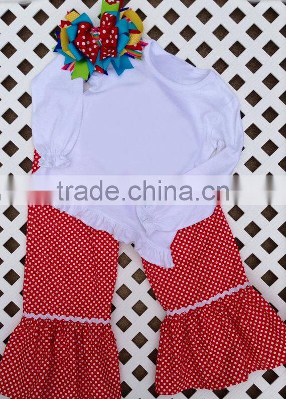 Fashion Baby Outfit Soft Cotton Girls Fall Boutique Sets Plain White Ruffle Top Polka Dot Pant Set Clothes