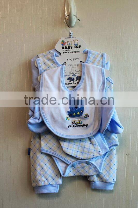 Wholesale Fashion New Born Baby Baby Boys Clothing Set Full Printed Winter Knitted 6 Pcs Clothing Set