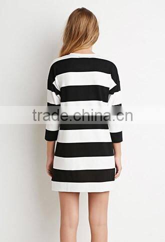 Women's classic stripes split mini 7 minutes of sleeve dress