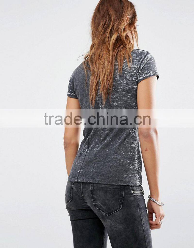 2016 new product custom t-shirt 50% Cotton 50% Polyester T-shirt for girls black skull print