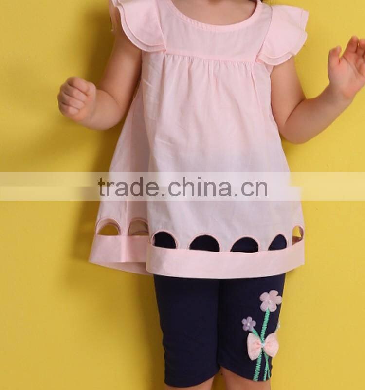2017 new style lovely pink girl cotton dress scooping wave dress