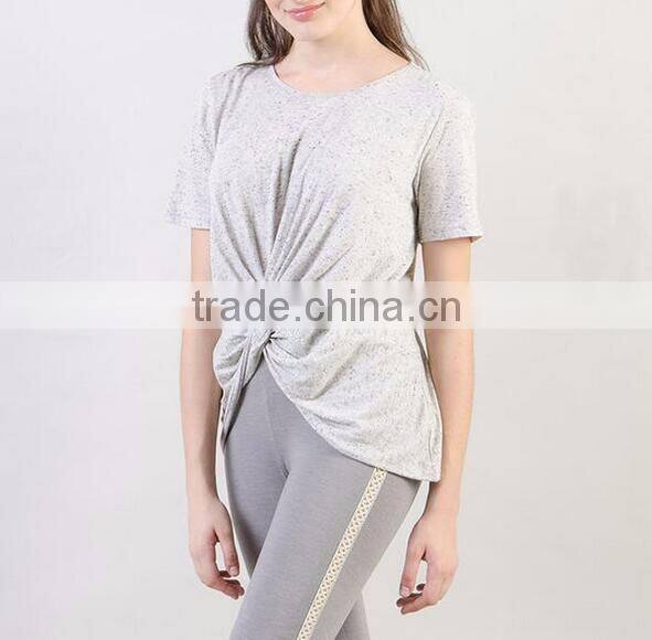 T shirt cheap price wholesale lady t-shirt with knot front