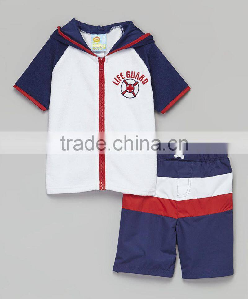2016 New Boys Swimwear With Navy Lifeguard Cover-Up And Boardshorts Boys Beachwear Boys Wear B-NP-TR905-400